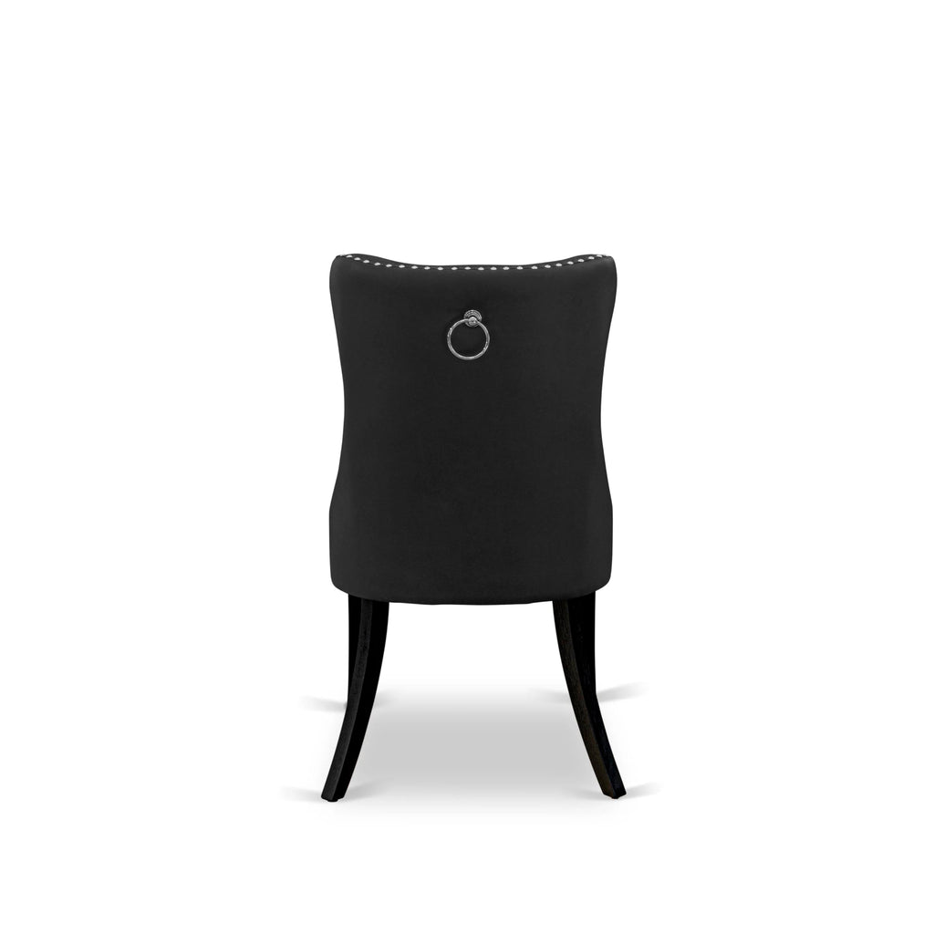Button Tufted Dark Gray Polyester Fabric Upholstered Dining Chairs, Set of 2 C904
