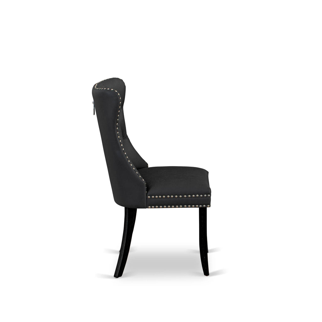 Button Tufted Dark Gray Polyester Fabric Upholstered Dining Chairs, Set of 2 C904