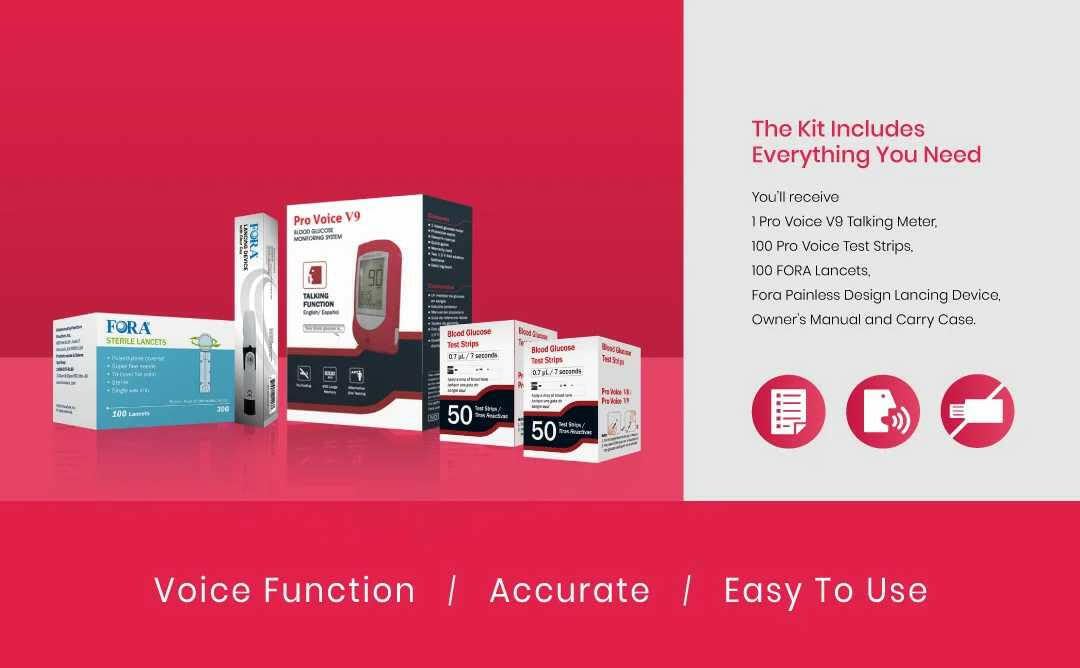 Talking Glucometer Diabetes Testing Kit with 100 Test Strips and 100 Lancets A1104