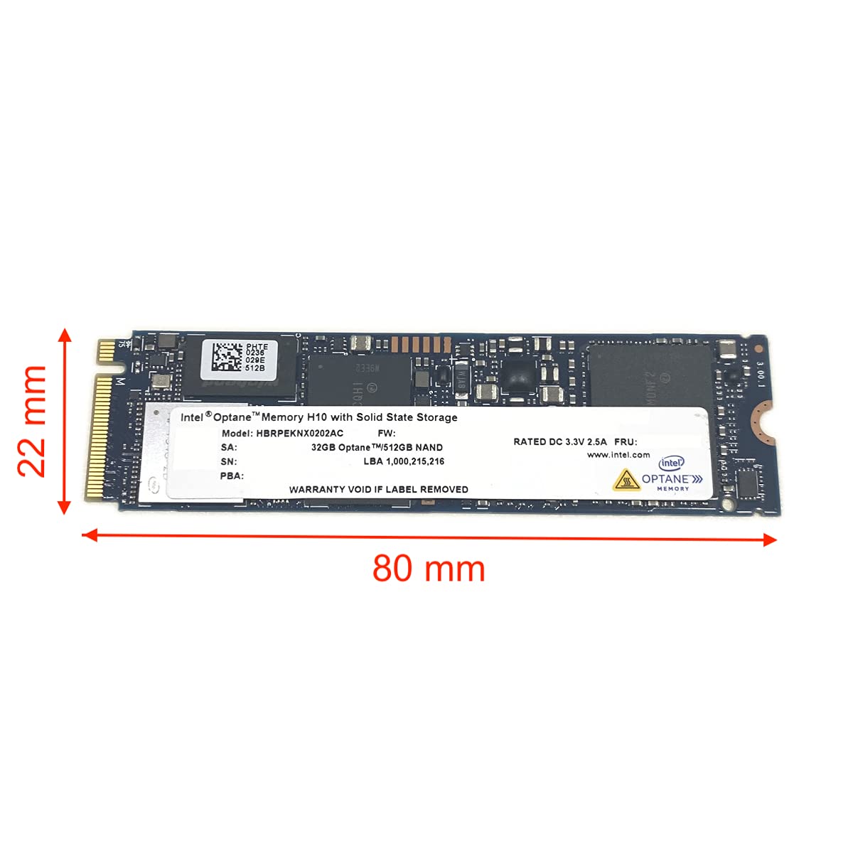 32GB Optane Memory with 512GB SSD M.2 2280 NVMe PCIe Gen3 x4 H77788