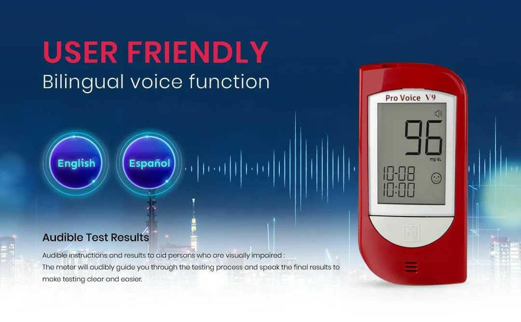 Talking Glucometer Diabetes Testing Kit with 100 Test Strips and 100 Lancets A1104