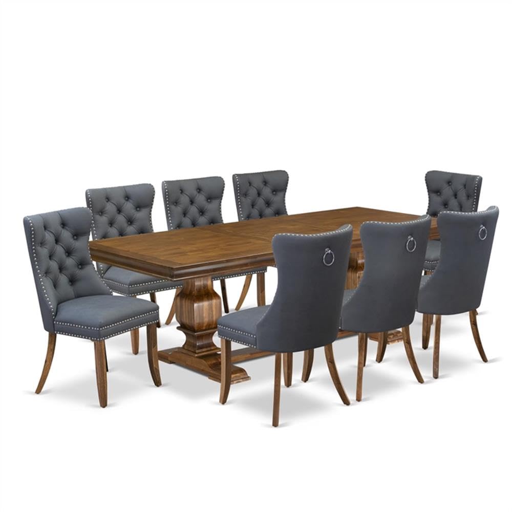 9-Piece Acacia Wood Dining Table Set with Faux Leather Chairs M109212
