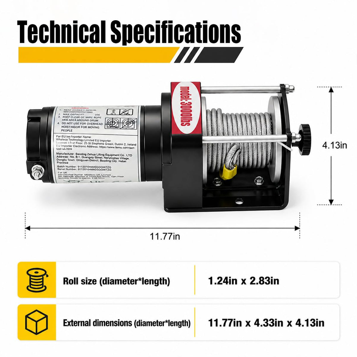 12V DC Electric Winch with Steel Cable A79036