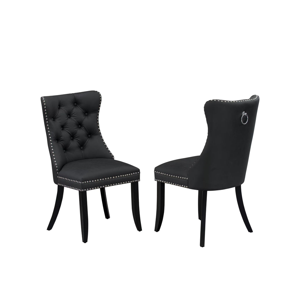 Button Tufted Dark Gray Polyester Fabric Upholstered Dining Chairs, Set of 2 C904