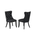 Button Tufted Dark Gray Polyester Fabric Upholstered Dining Chairs, Set of 2 C904