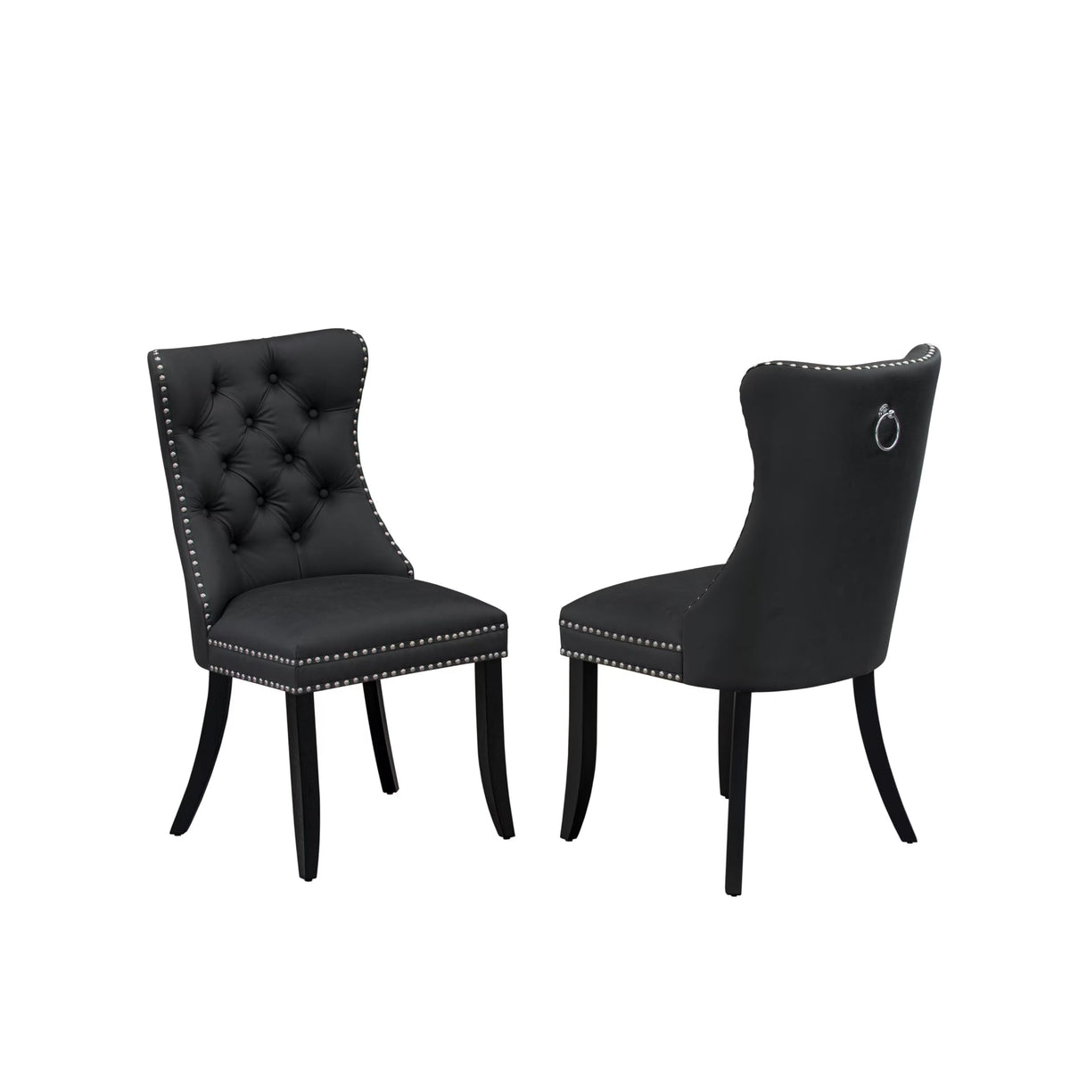 Button Tufted Dark Gray Polyester Fabric Upholstered Dining Chairs, Set of 2 C904