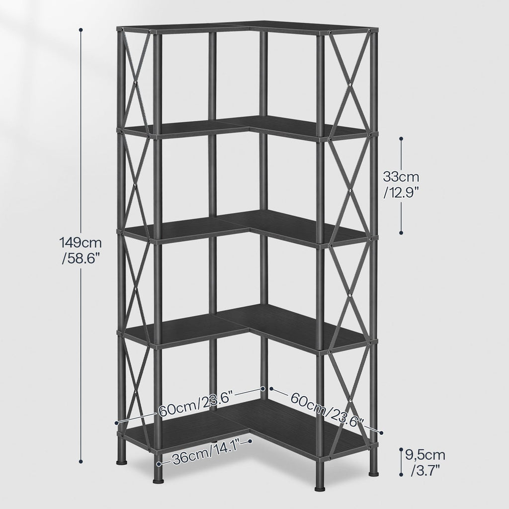 Black 5-Tier L-Shaped Corner Bookshelf B45278