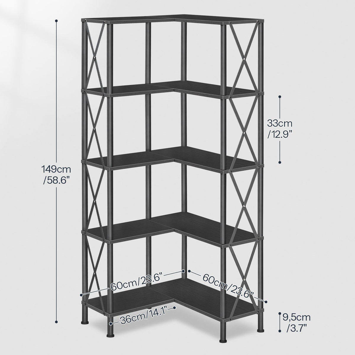 Black 5-Tier L-Shaped Corner Bookshelf B45278