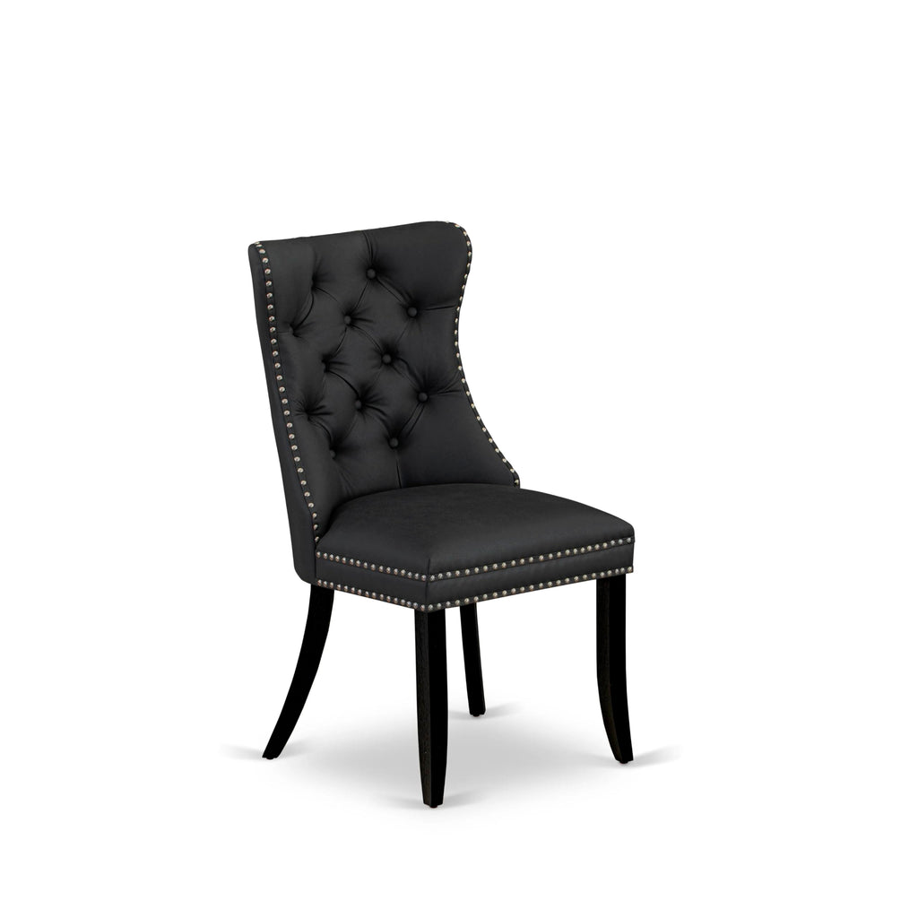 Button Tufted Dark Gray Polyester Fabric Upholstered Dining Chairs, Set of 2 C904