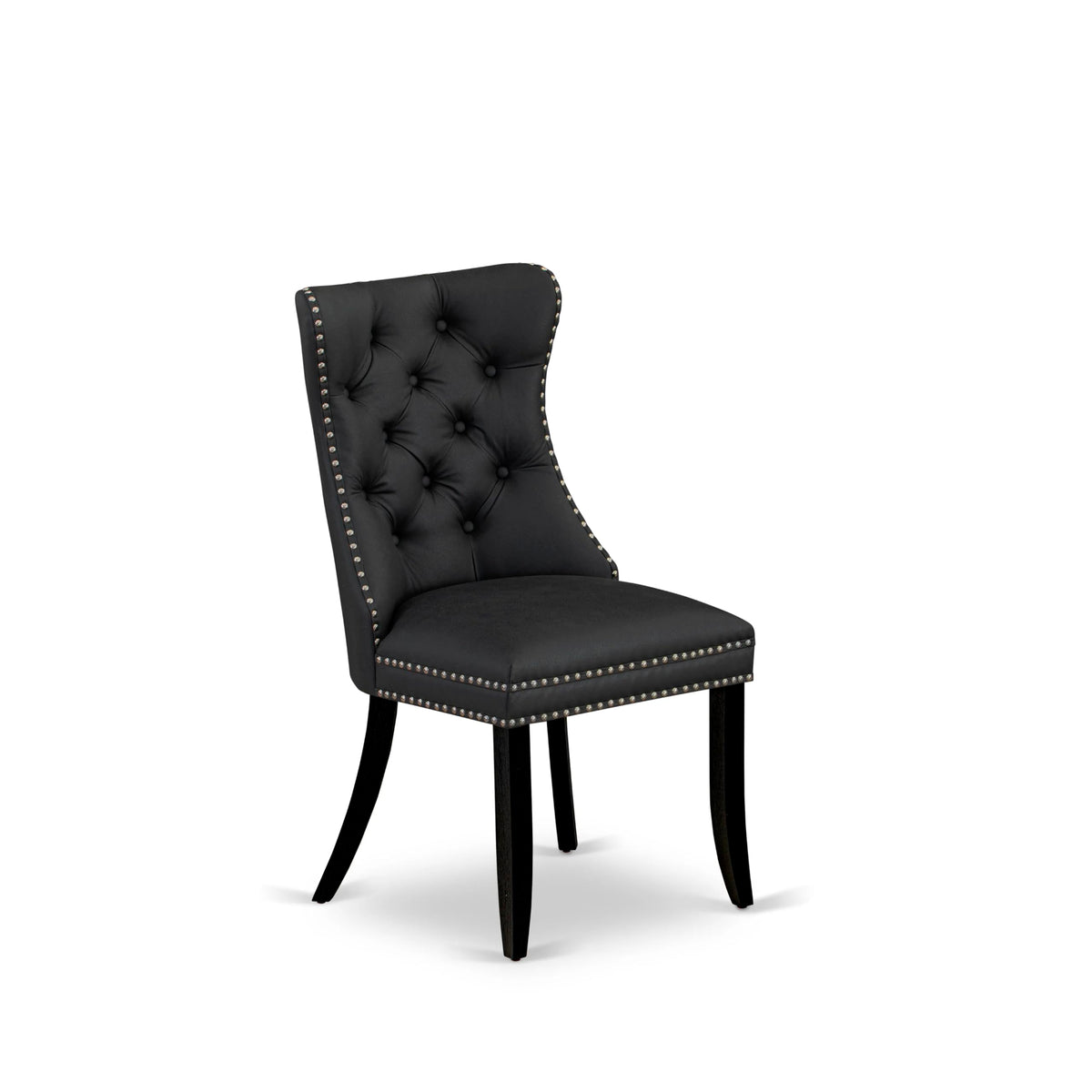 Button Tufted Dark Gray Polyester Fabric Upholstered Dining Chairs, Set of 2 C904