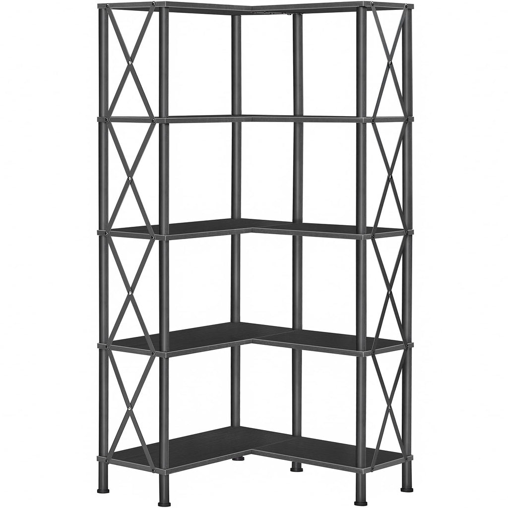 Black 5-Tier L-Shaped Corner Bookshelf B45278
