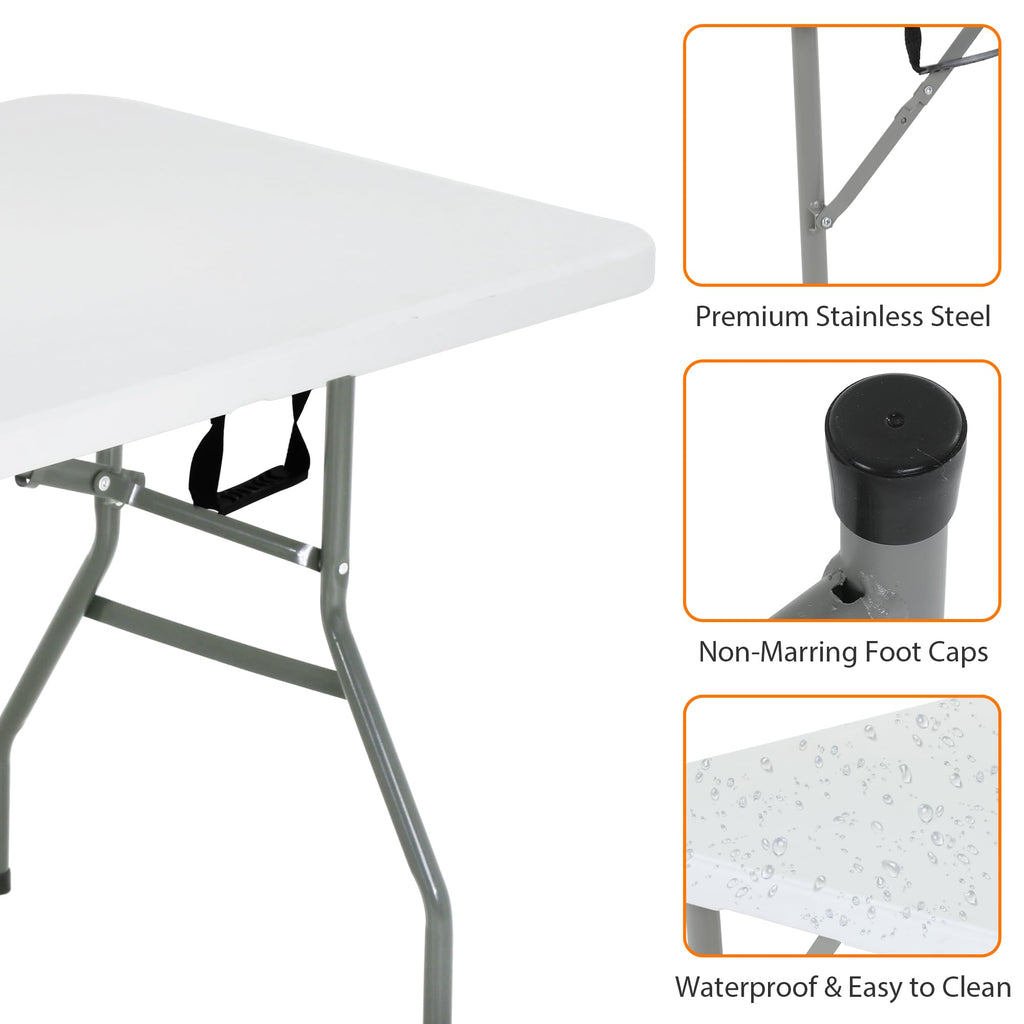 Portable Folding Table 6 FT Long with Handle White F4680