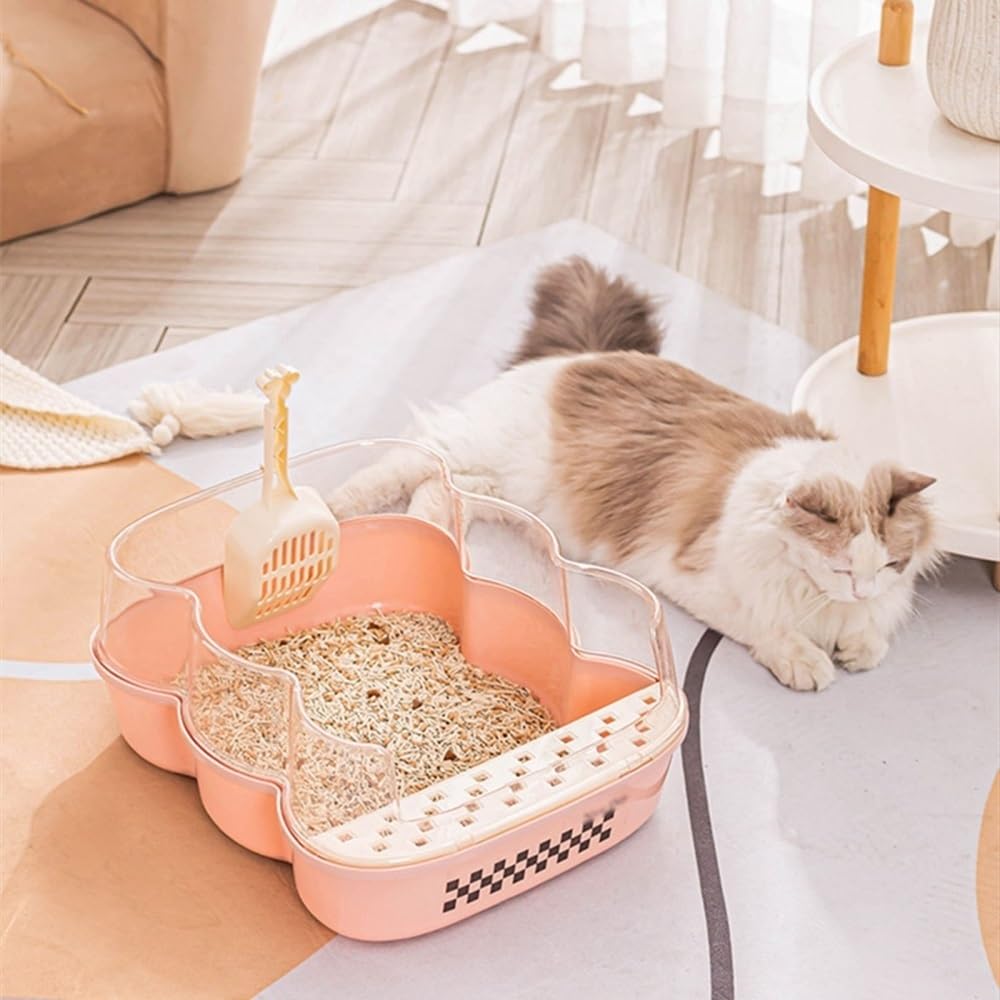 Extra Large Semi-Closed Cat Litter Box with Scoop Pink M59233