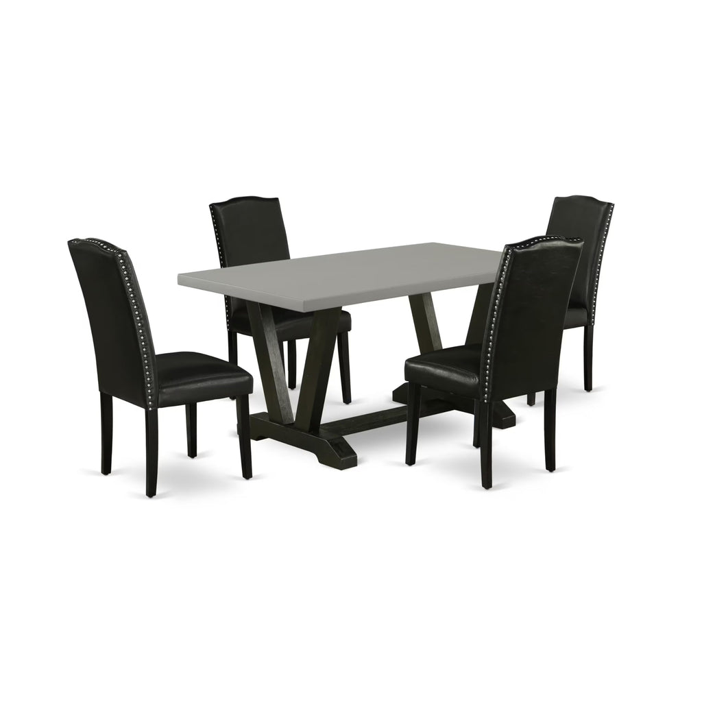 5 Piece Dinette Set with Rectangle Dining Table and 4 Black Faux Leather Chairs K578725
