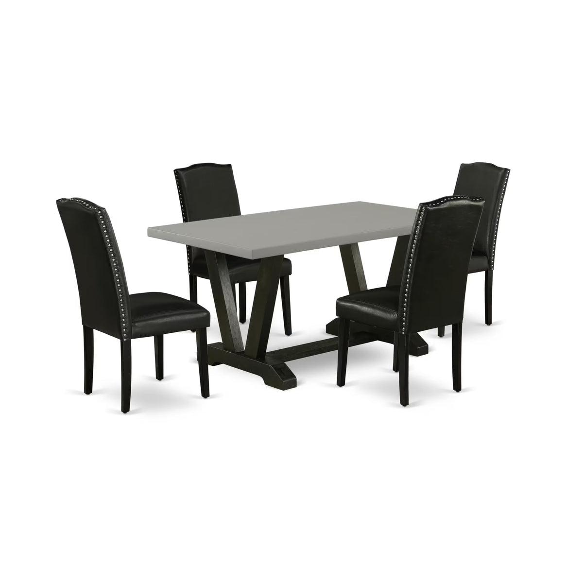 5 Piece Dinette Set with Rectangle Dining Table and 4 Black Faux Leather Chairs K578725