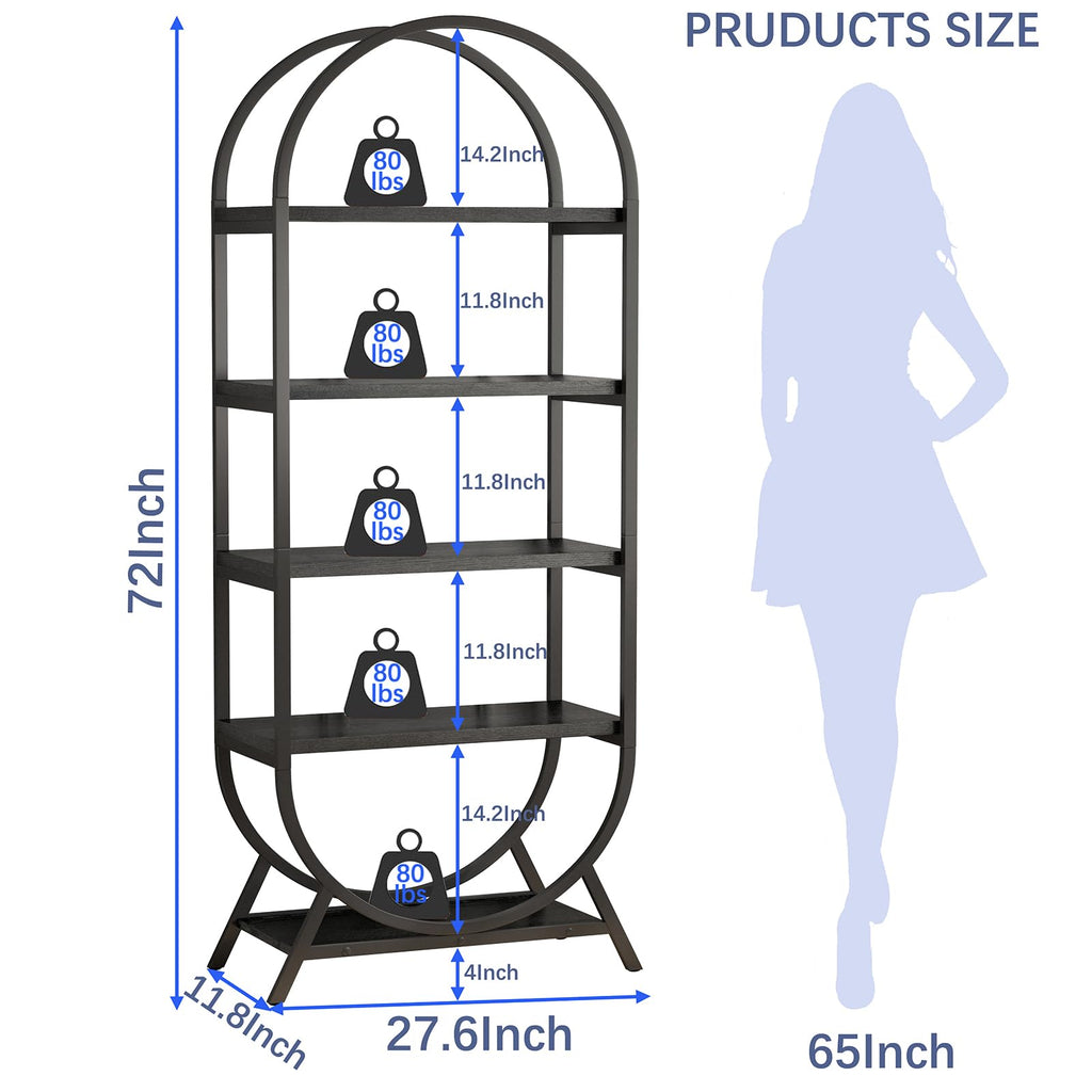 Black 5 Tier Arched Bookshelf L63752