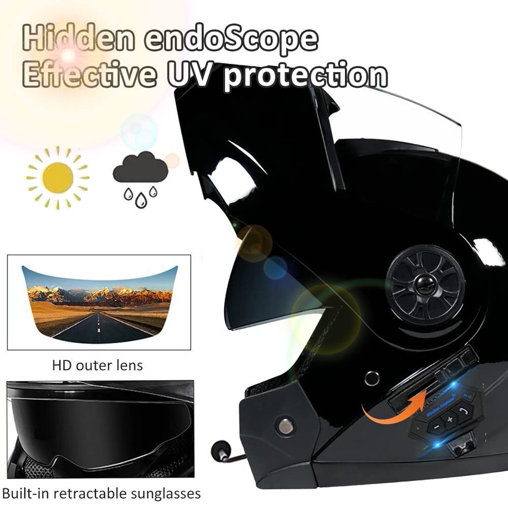 Bluetooth Modular Motorcycle Helmet DOT/ECE Approved Full Face Flip up Anti-Fog Double Visor Built-in Dual Speaker with Microphone W485195
