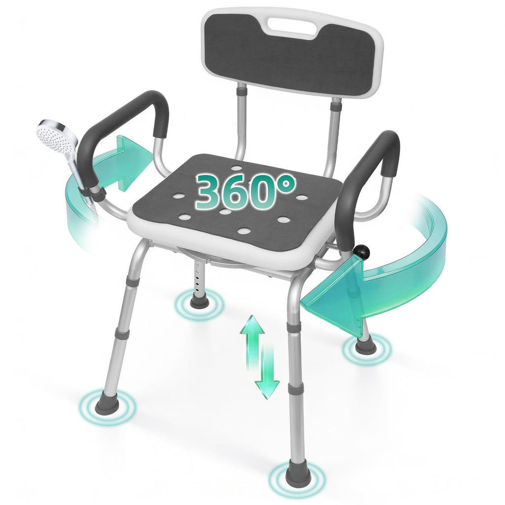 Swivel Shower Chair with Arms & Back, Heavy Duty Non-Slip Rotating Shower Bench Seat G239970