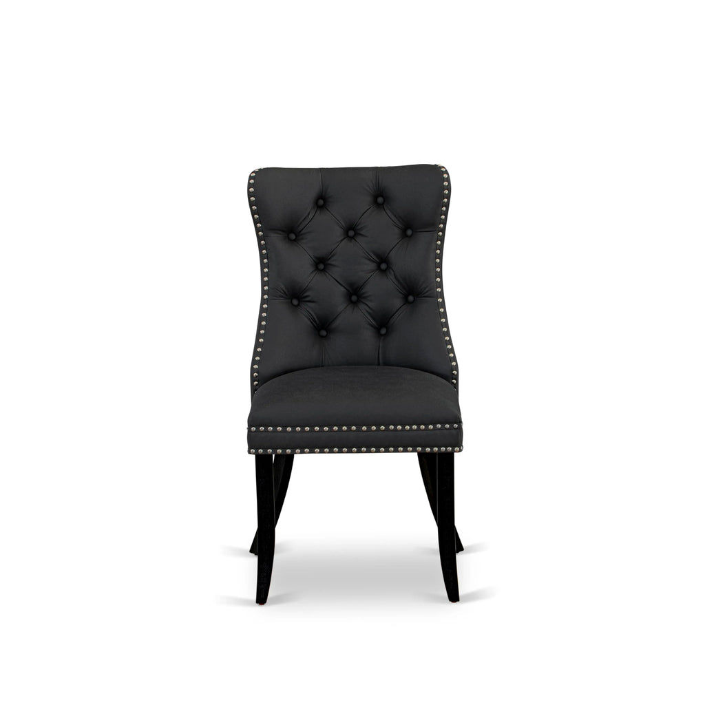 Button Tufted Dark Gray Polyester Fabric Upholstered Dining Chairs, Set of 2 C904