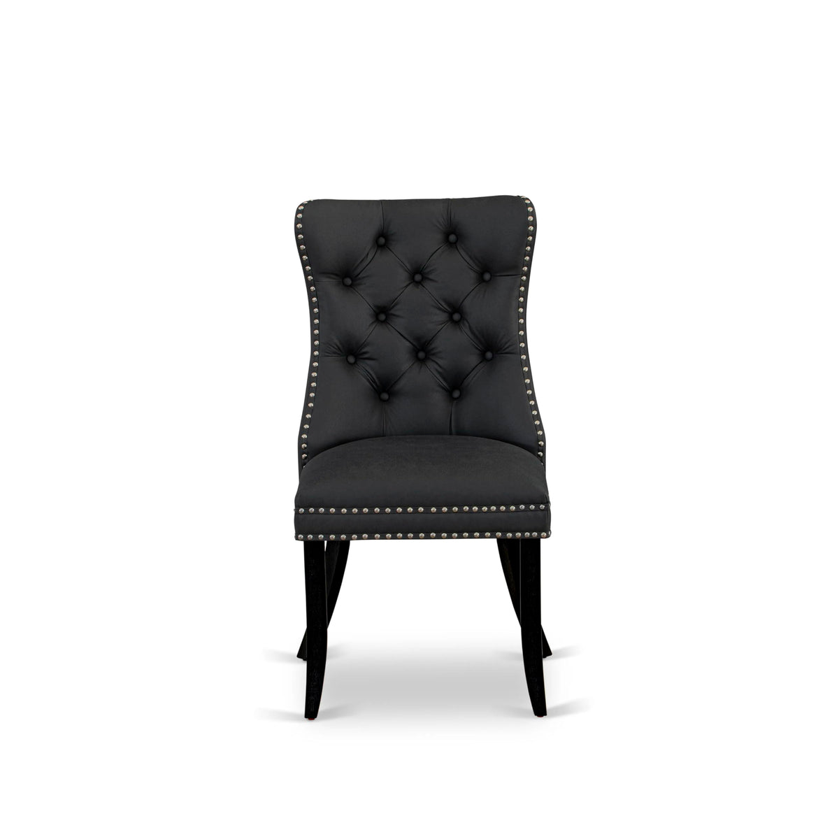 Button Tufted Dark Gray Polyester Fabric Upholstered Dining Chairs, Set of 2 C904