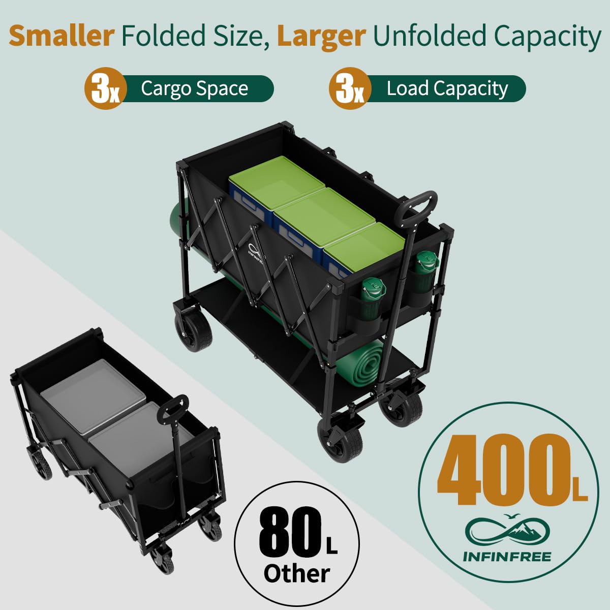 400L Double Decker Folding Wagon Cart V61645