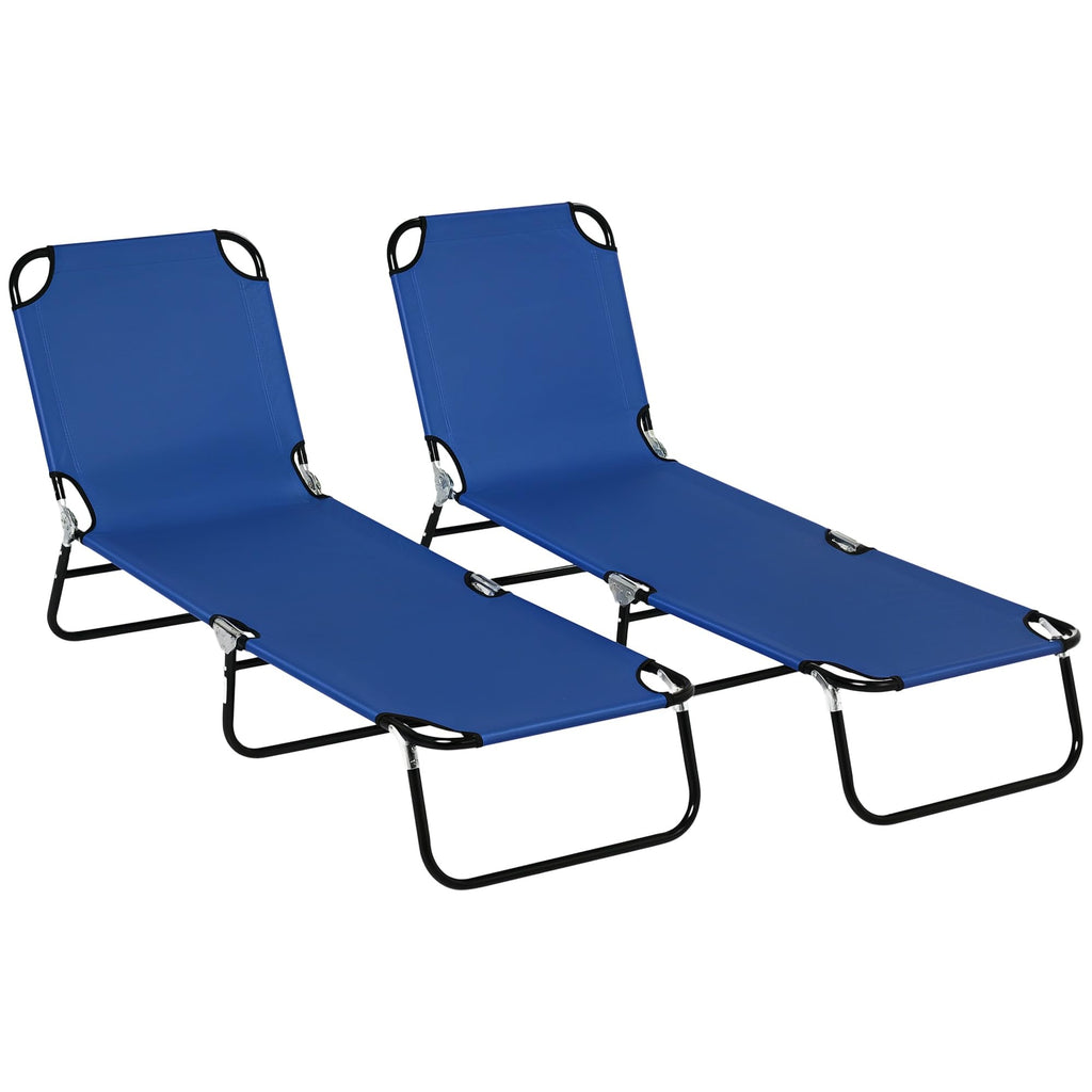 Blue 2 Pieces Folding Chaise Lounge Chair with 5-Level Back A6001