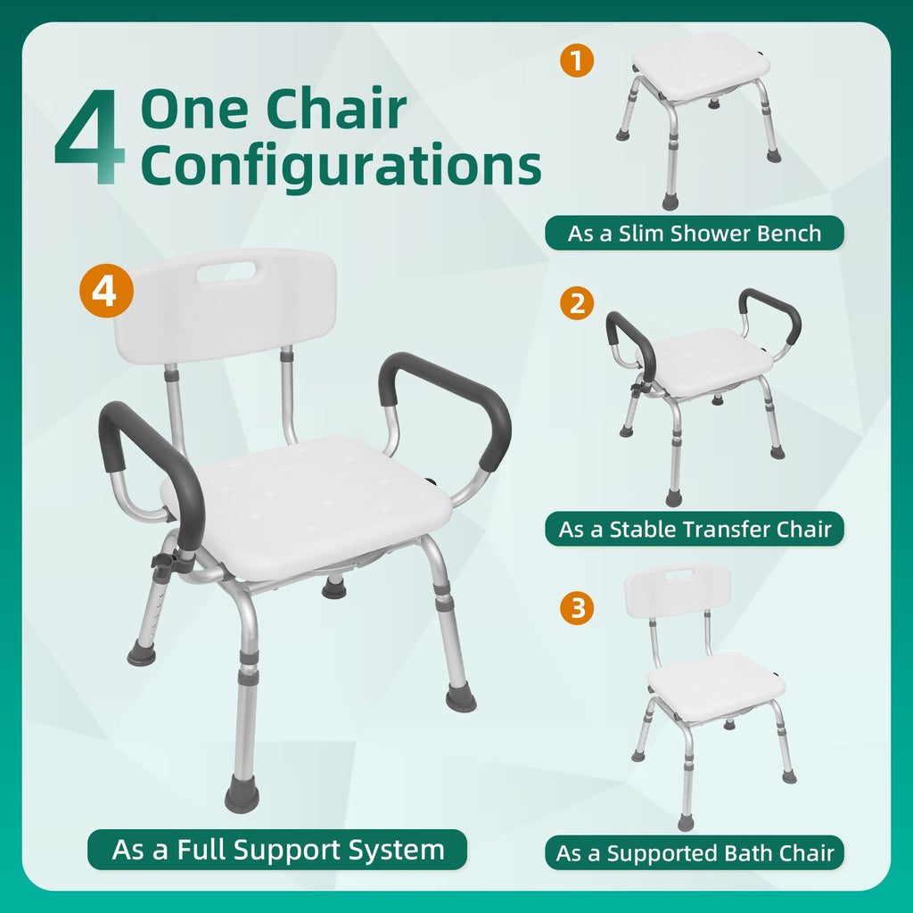 Swivel Shower Chair with Arms & Back, Heavy Duty Non-Slip Rotating Shower Bench Seat G239970