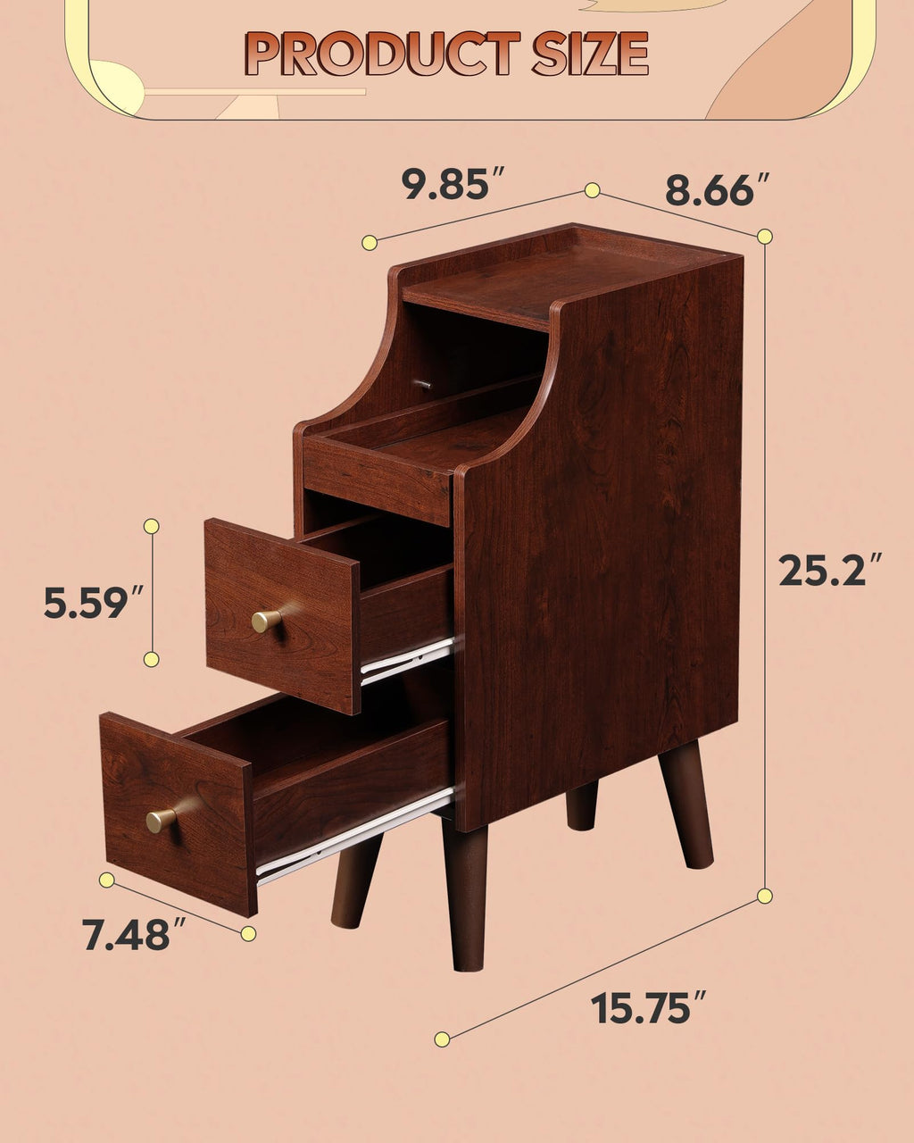 Slim Narrow Nightstand with Drawer Y42693
