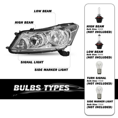2008-2012 Honda Accord Sedan Chrome Clear Headlights Assembly P35062