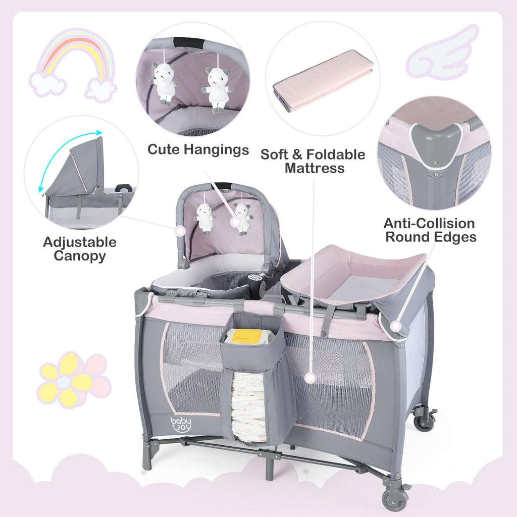 5 in 1 Pack and Play with Bassinet and Diaper Changing Table T204