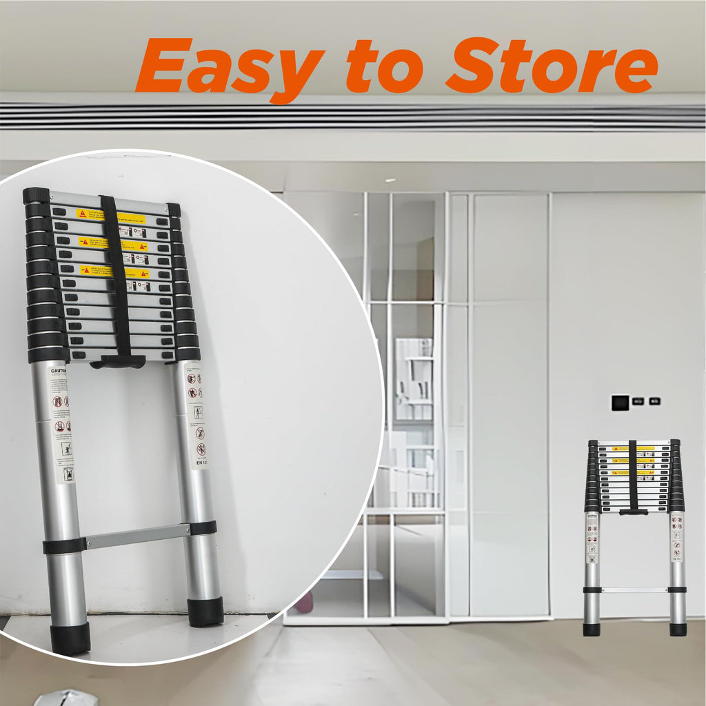 12.5FT Aluminum Telescoping Ladder 300 lbs B2606