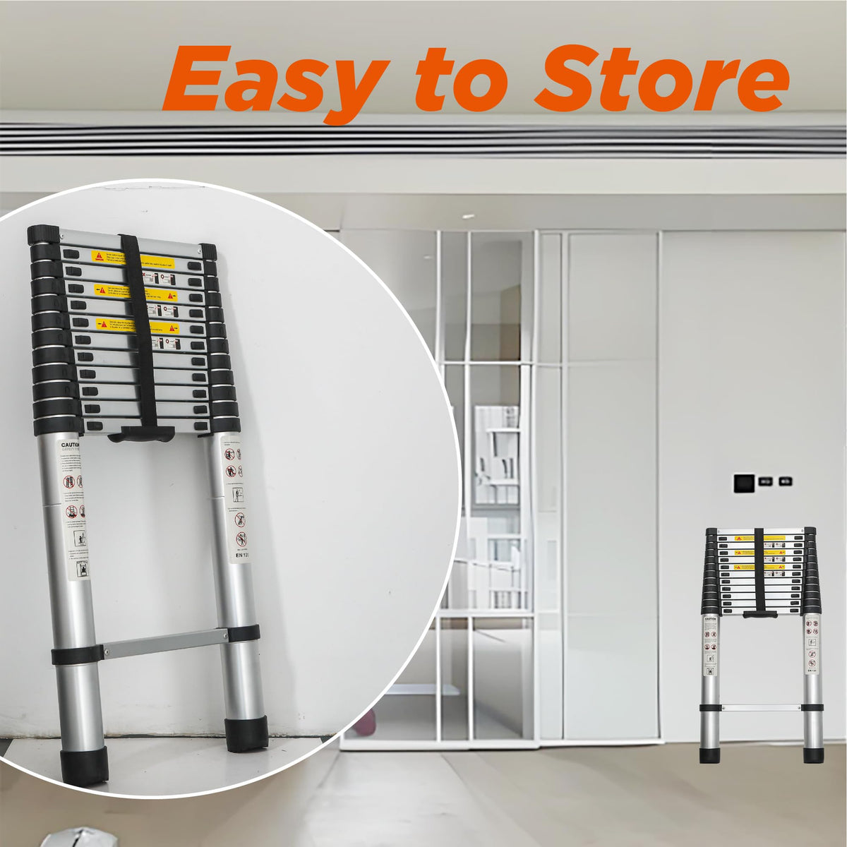 12.5FT Aluminum Telescoping Ladder 300 lbs B2606