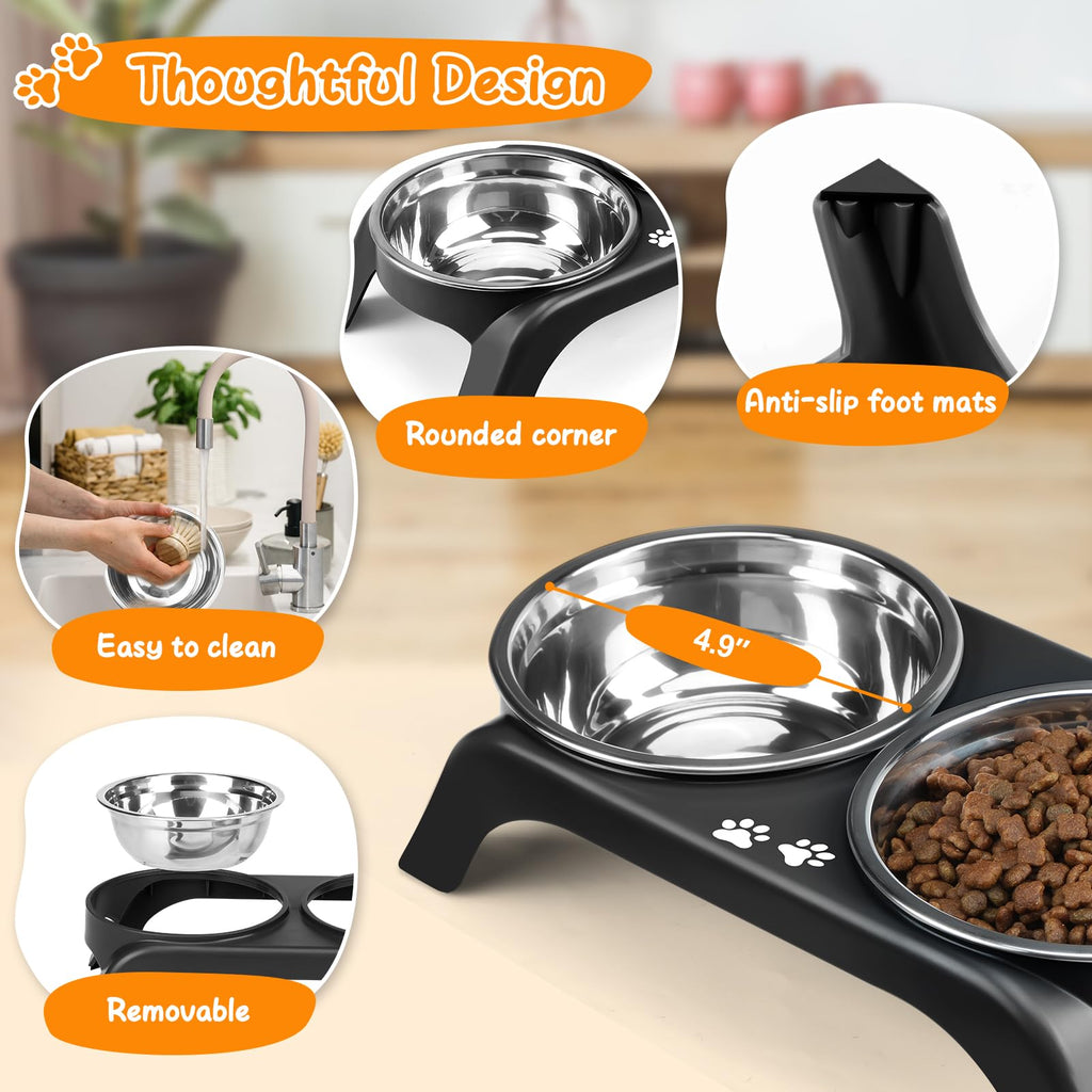Elevated Dog Bowls with 5” Stainless Steel Bowls Black T776140