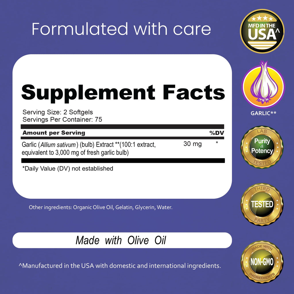 Odorless Garlic 100:1 Extract with Olive Oil 150 Softgels E91308