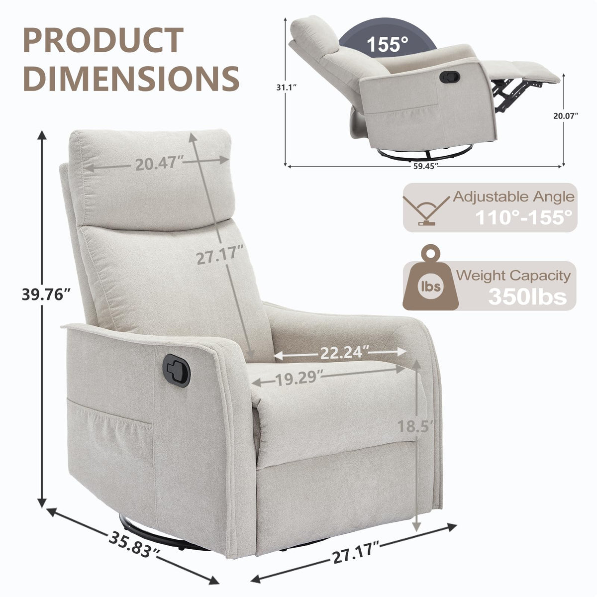 Swivel Rocker Recliner Chair with Heated Massage N3924