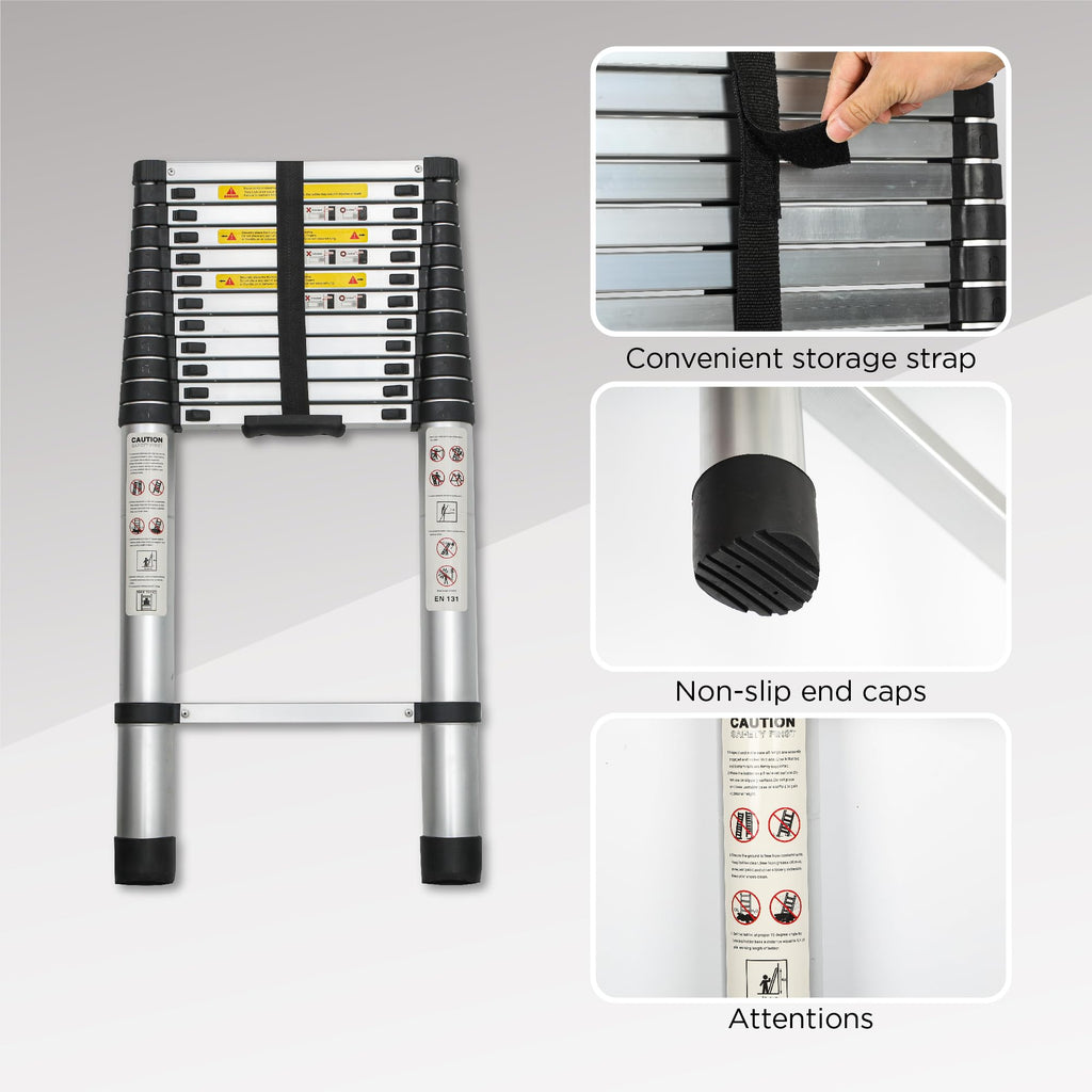 12.5FT Aluminum Telescoping Ladder 300 lbs B2606
