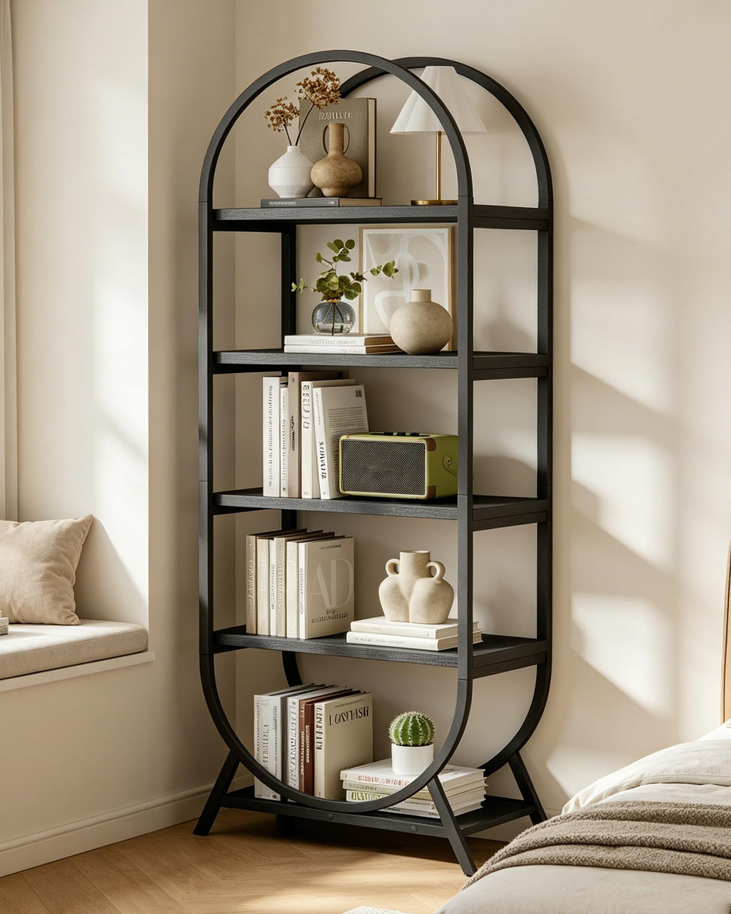 Black 5 Tier Arched Bookshelf L63752