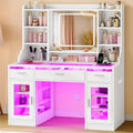 White Vanity Desk with Mirror and Lights U8686