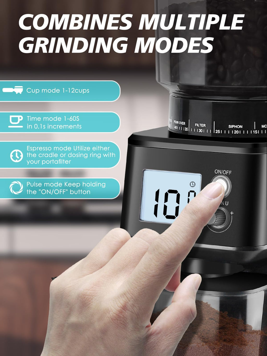 Conical Burr Espresso Coffee Grinder, 51 Settings, Stainless Steel F231