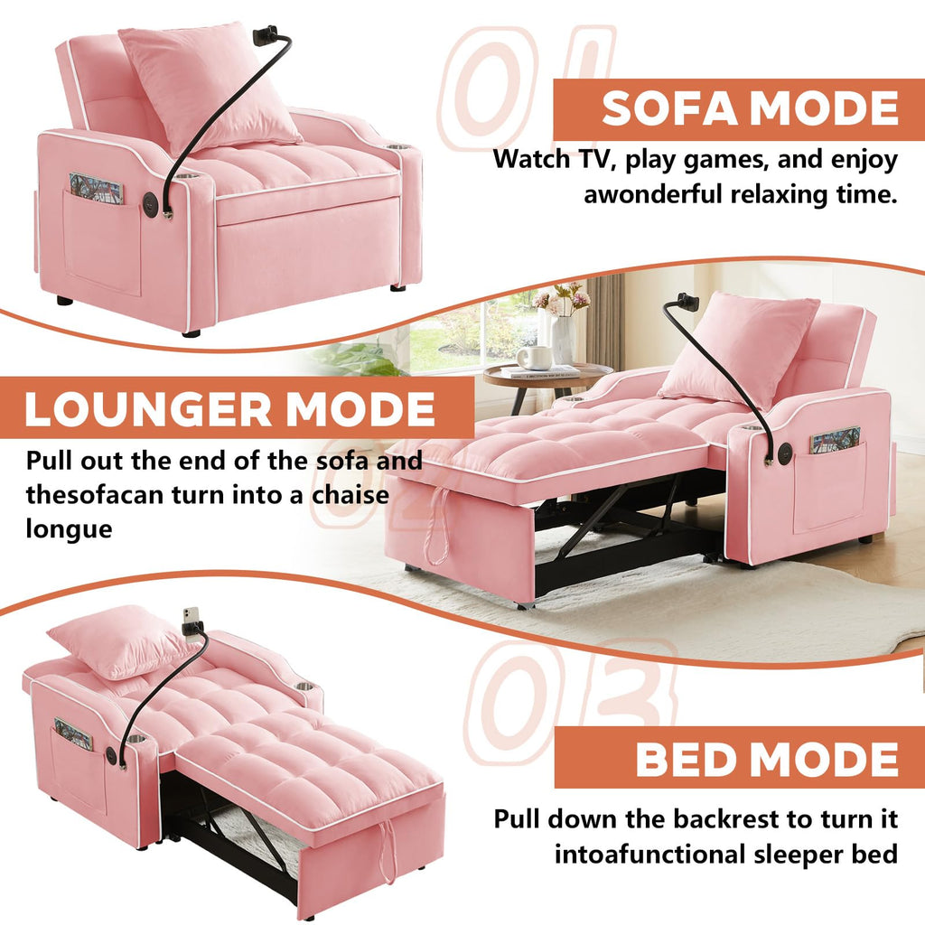 Pink Velvet Convertible Sleeper Chair L515