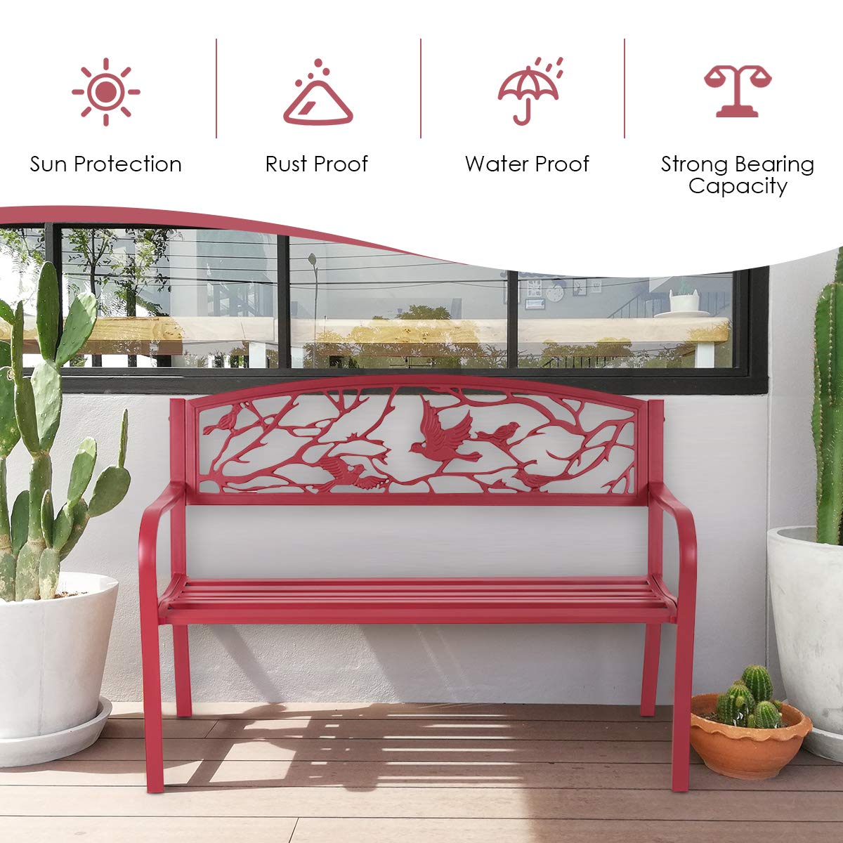 50" Outdoor Bench with Cast Iron Backrest X342