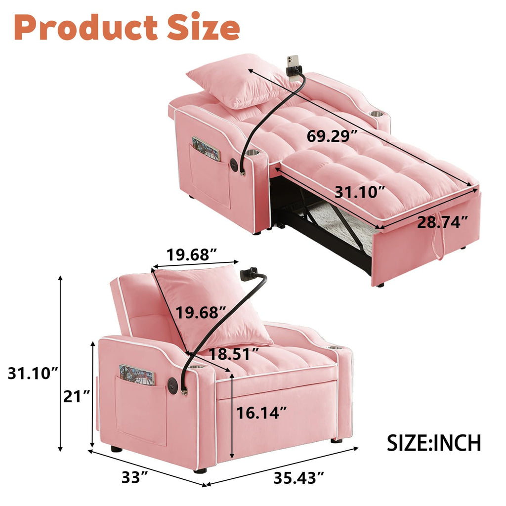 Pink Velvet Convertible Sleeper Chair L515