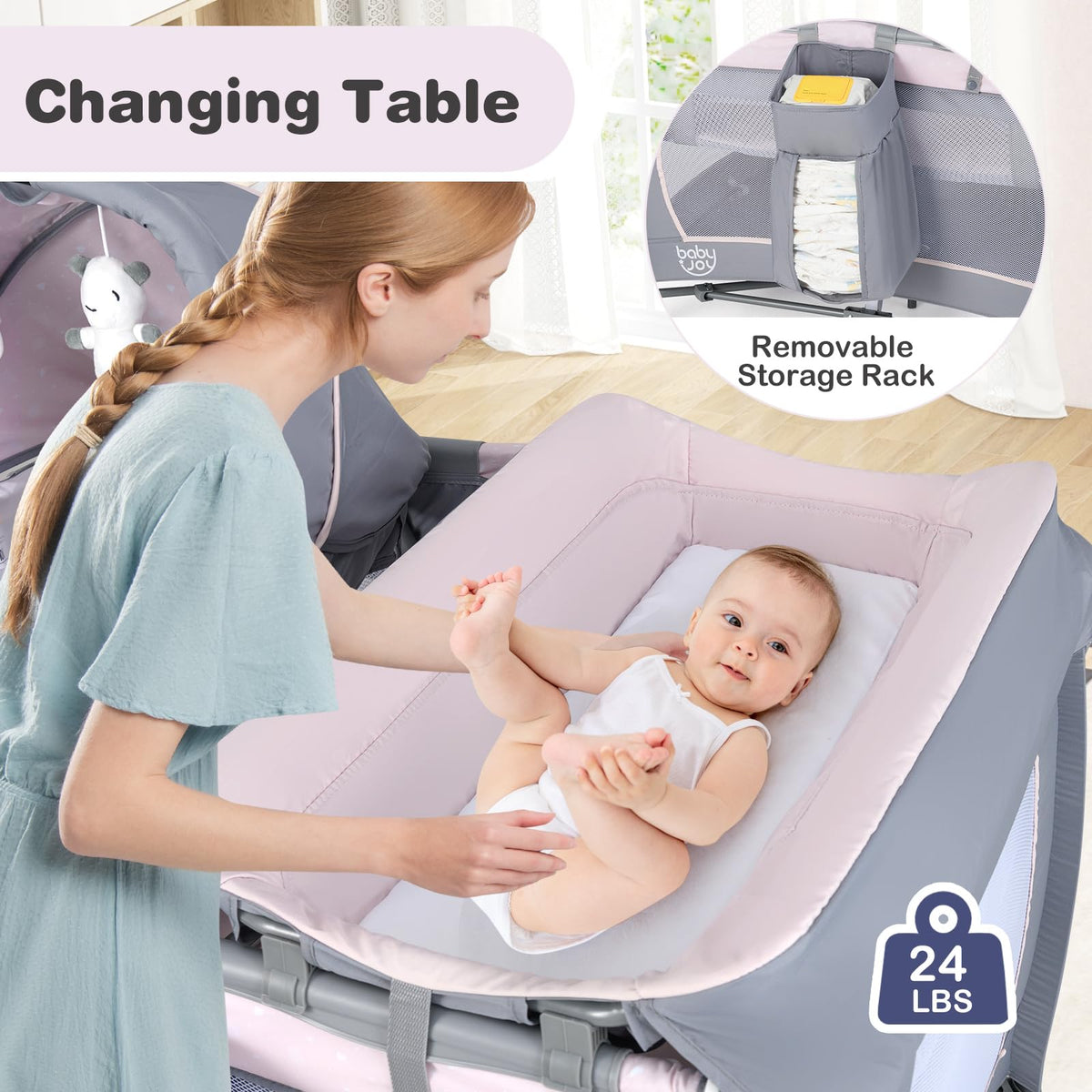 5 in 1 Pack and Play with Bassinet and Diaper Changing Table T204