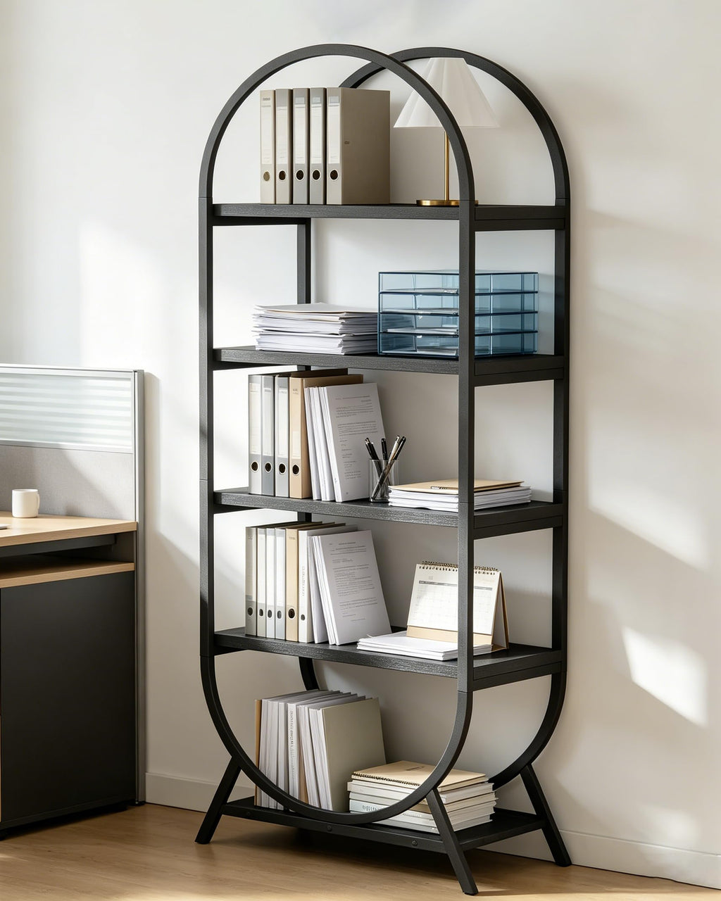 Black 5 Tier Arched Bookshelf L63752
