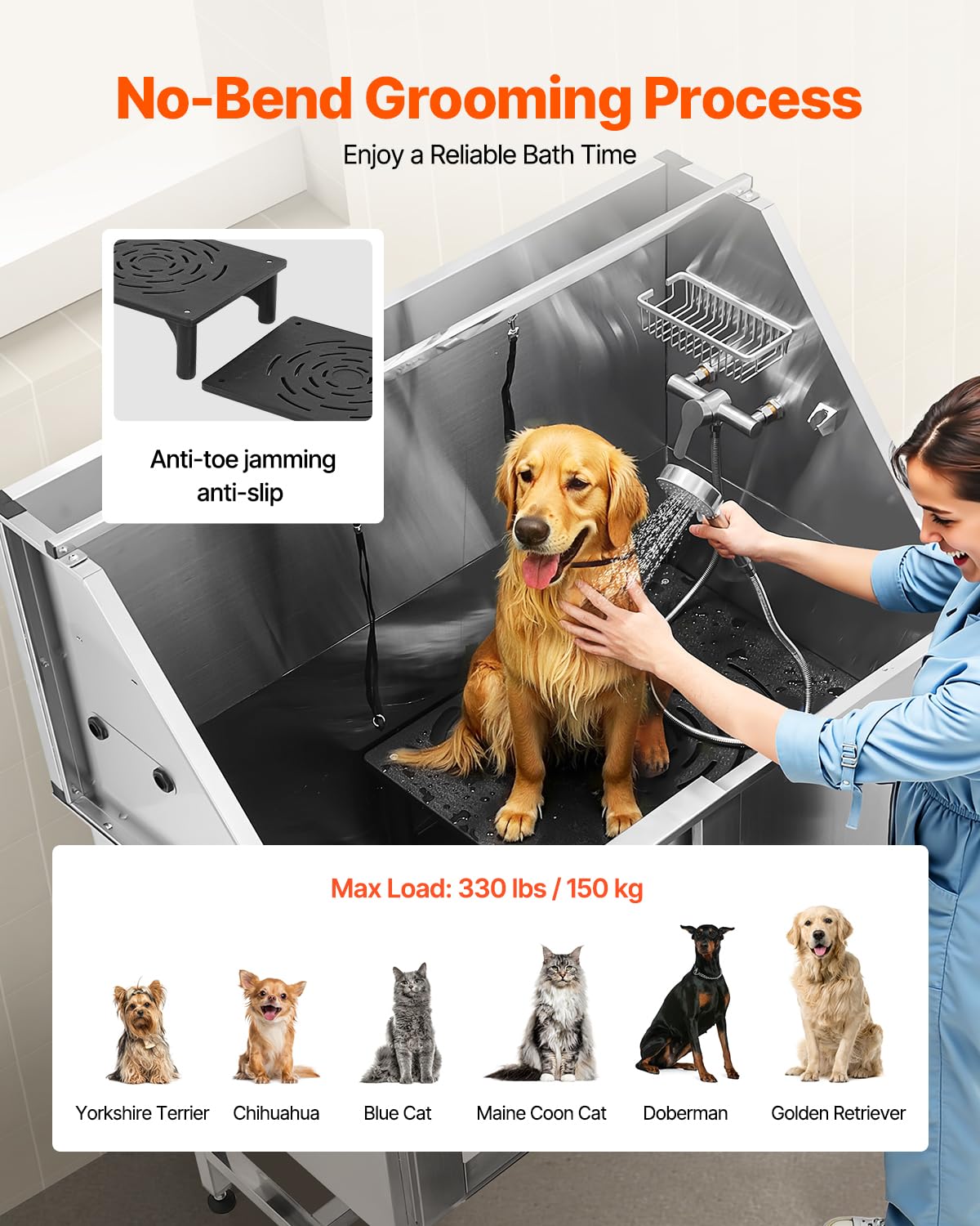 Stainless Steel 50 inch Pet Grooming Tub with Stairs N526479