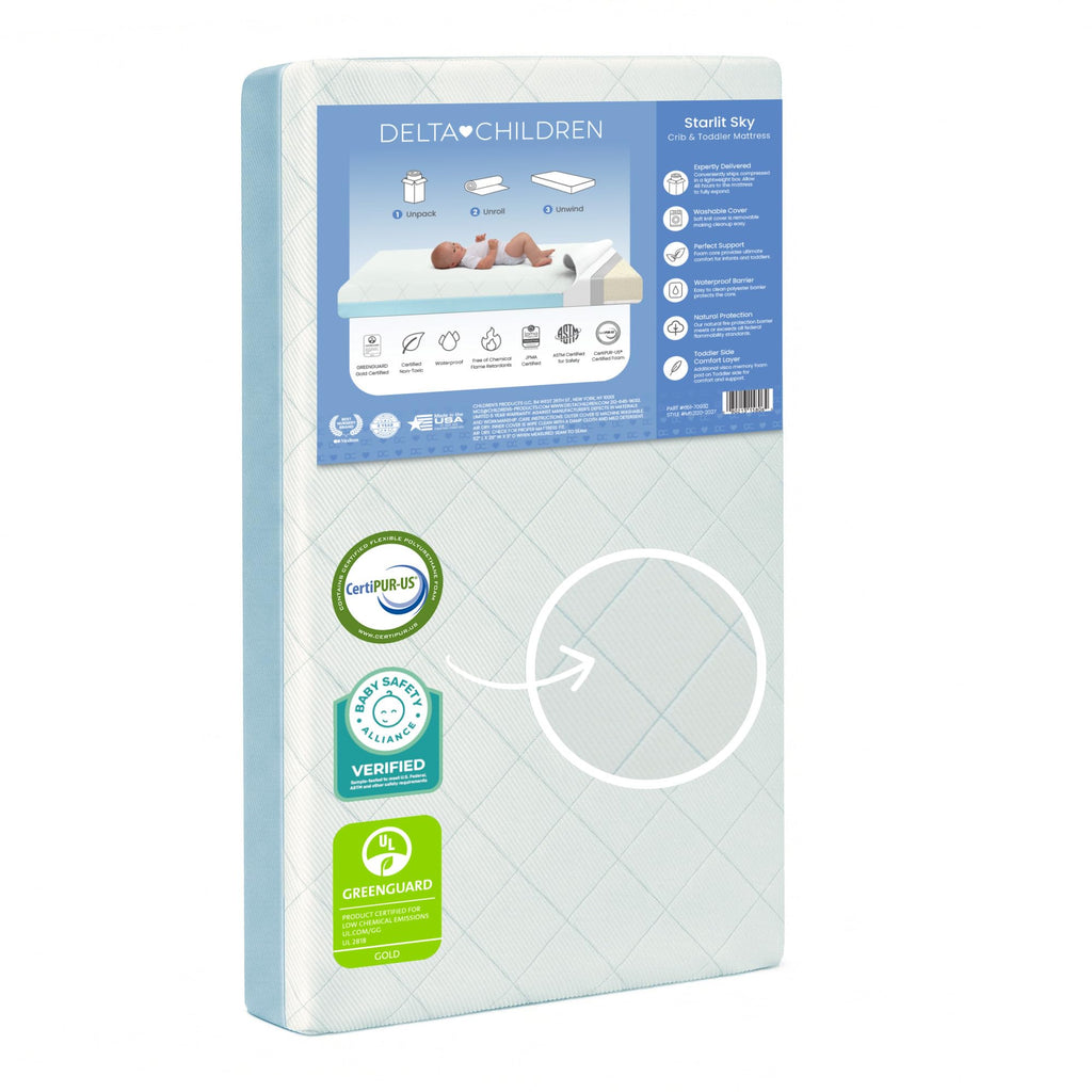 2-Stage Crib and Toddler Mattress with Removable Machine Washable Waterproof Cover J9552