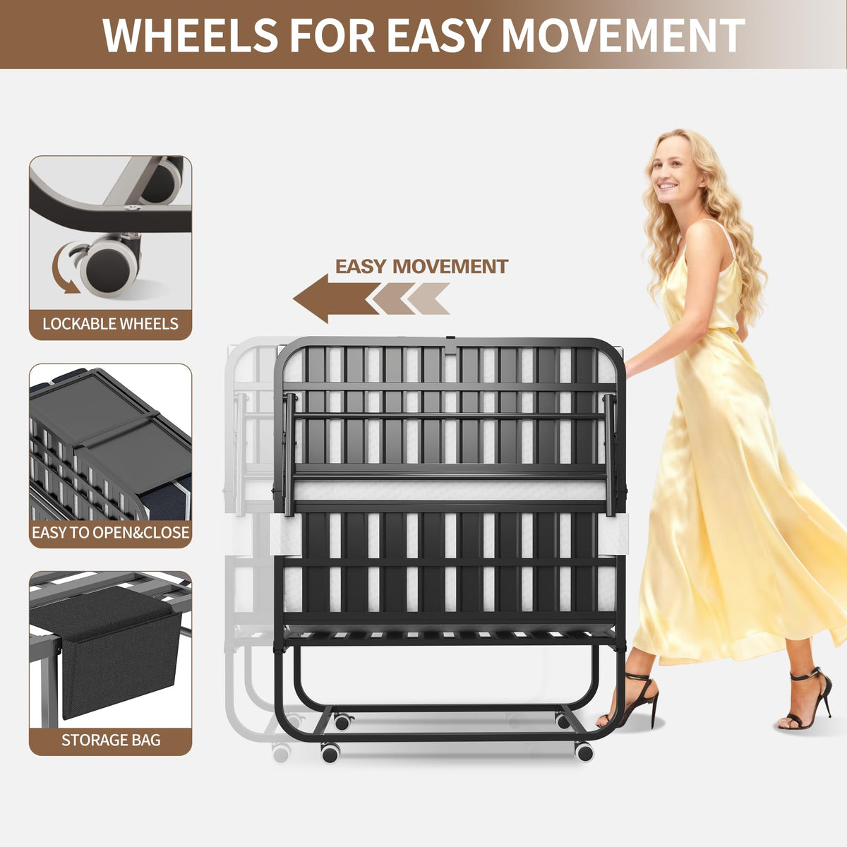 Folding Bed with Mattress & Headboard I2877