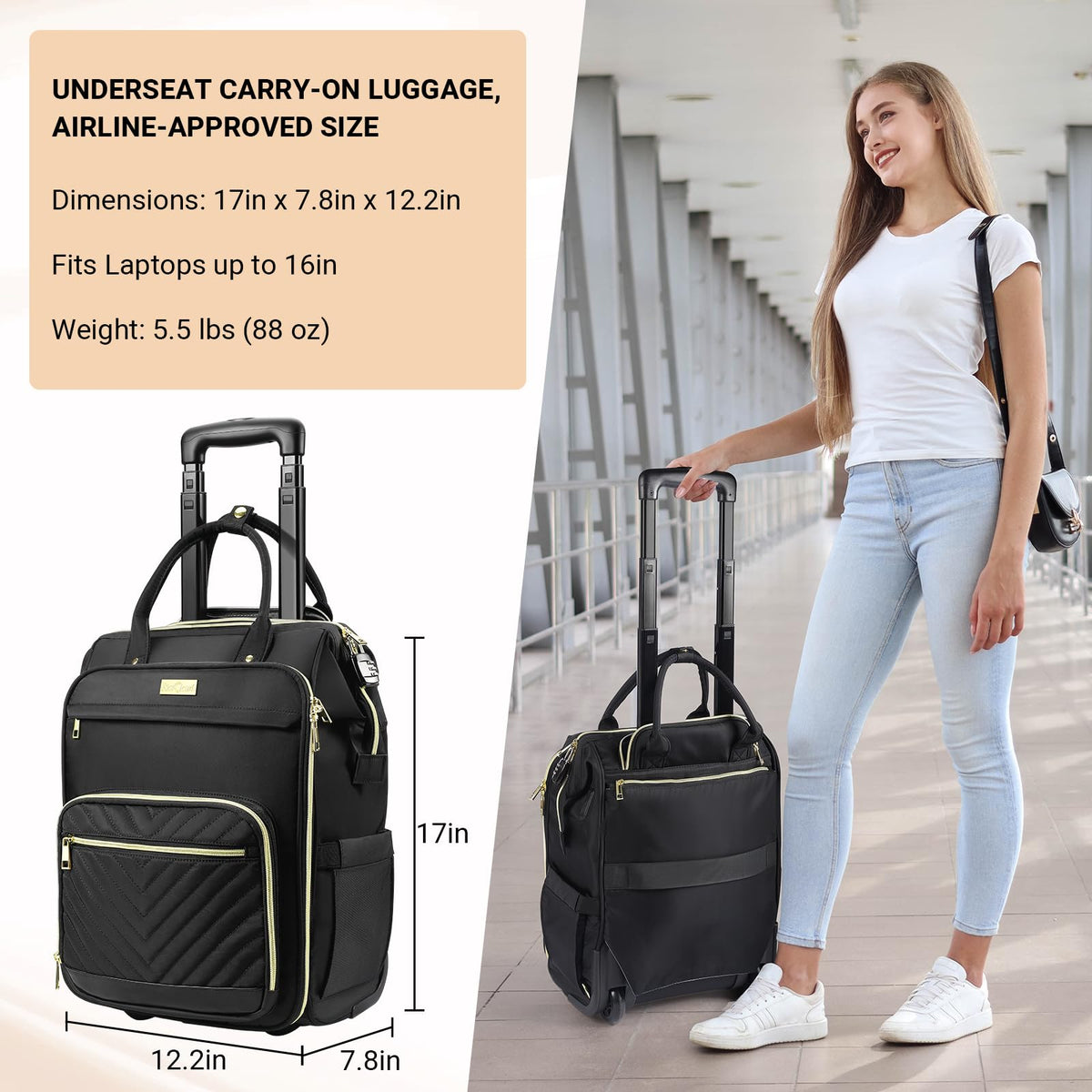 Rolling Backpack with Wheels, USB & Type-C Charging Port N63128