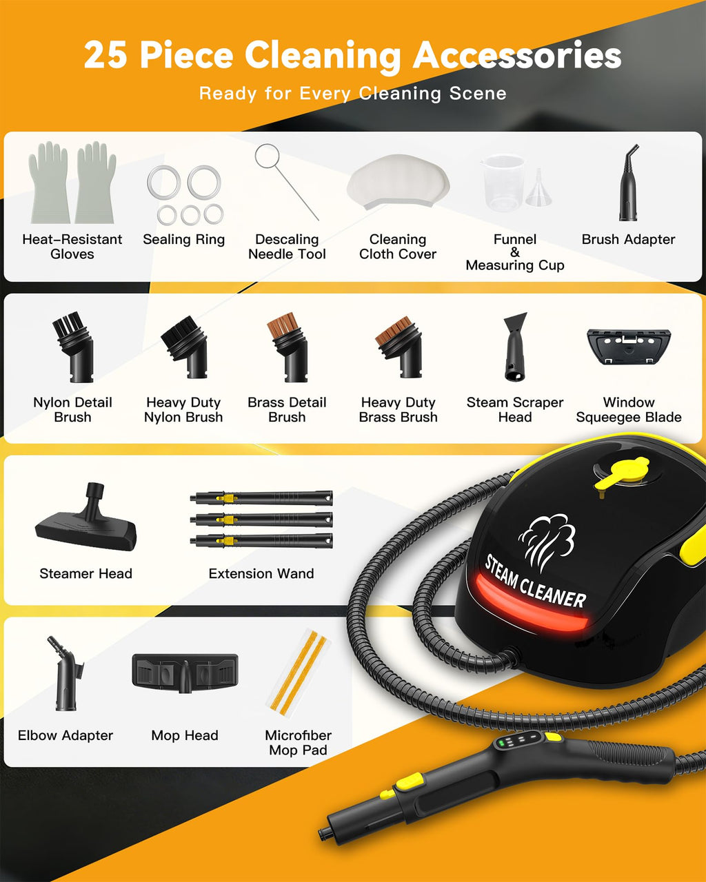 Steam Cleaner with Mop, 25 Accessories I402