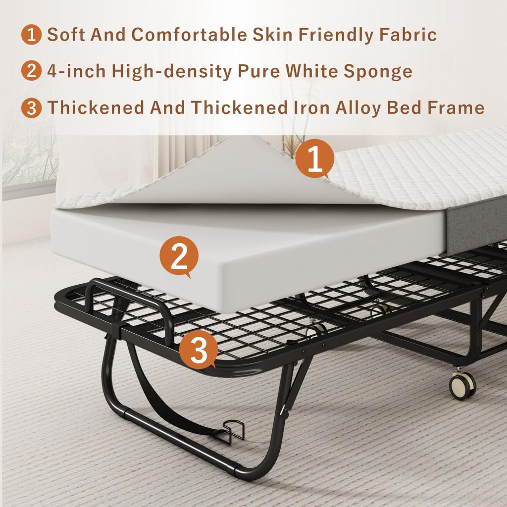 Folding Bed with Mattress, Memory Foam, Metal Frame L260823